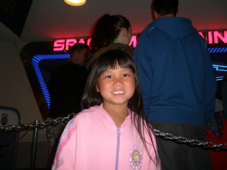 Kasen waiting in line for Space Mountain